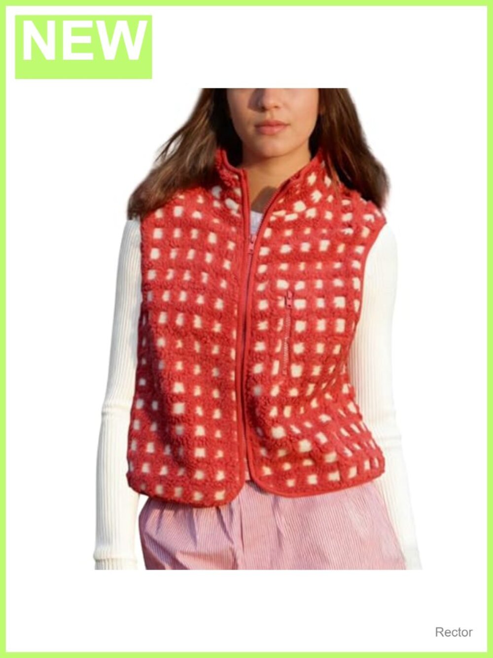 Women's Plaid Fleece Vest Sleeveless Sherpa Zip Up Winter Jacket
